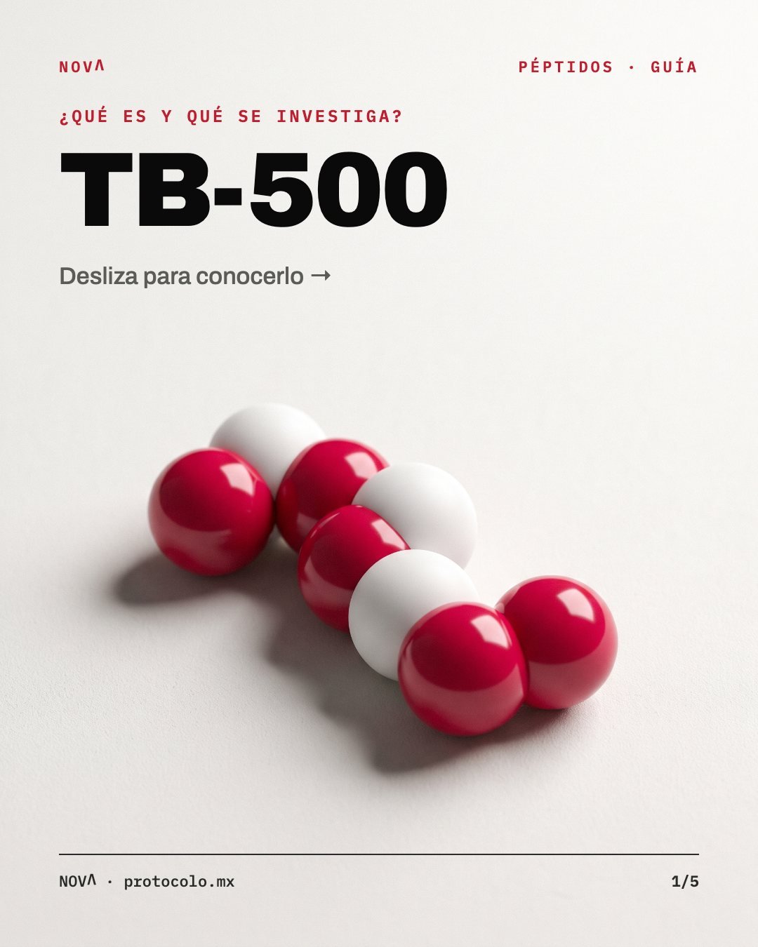 Portada: ¿Qué es y qué se investiga? TB-500. Ilustración de la molécula.